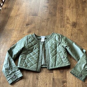 Nicole Miller army Green faux leather Jacket Quilted Cropped